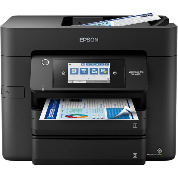 Epson WorkForce Pro WF-4830 Inkjet Multifunction Printer-Color-Copier/Fax/Scanner-4800x2400 dpi Print-Automatic Duplex Print-33000 Pages-500 sheets Input-1200 dpi Optical Scan-Color Fax-Wireless LAN-Epson Connect-Android Printing-Mopria - C11CJ05201
